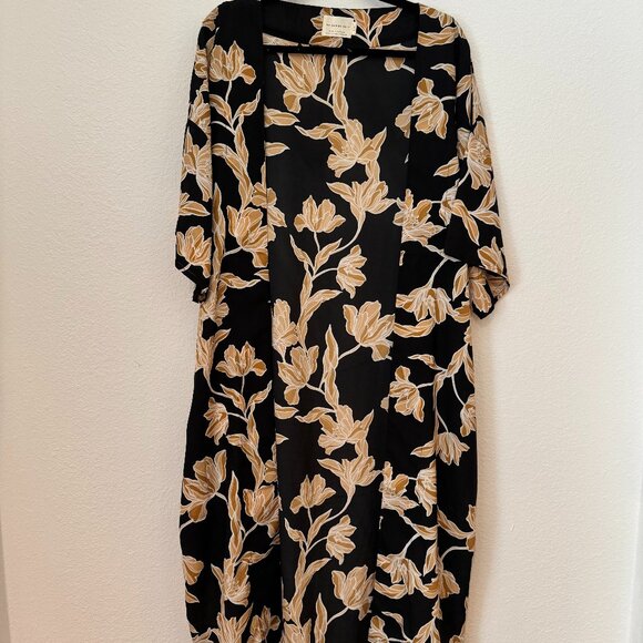 Maison Du Soir Black & Beige Floral Kimono Robe | Size S/M - Picture 4 of 7